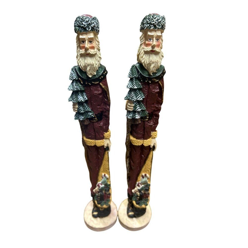 Santa Figurines With Red & Gold Robes - Set Of 2